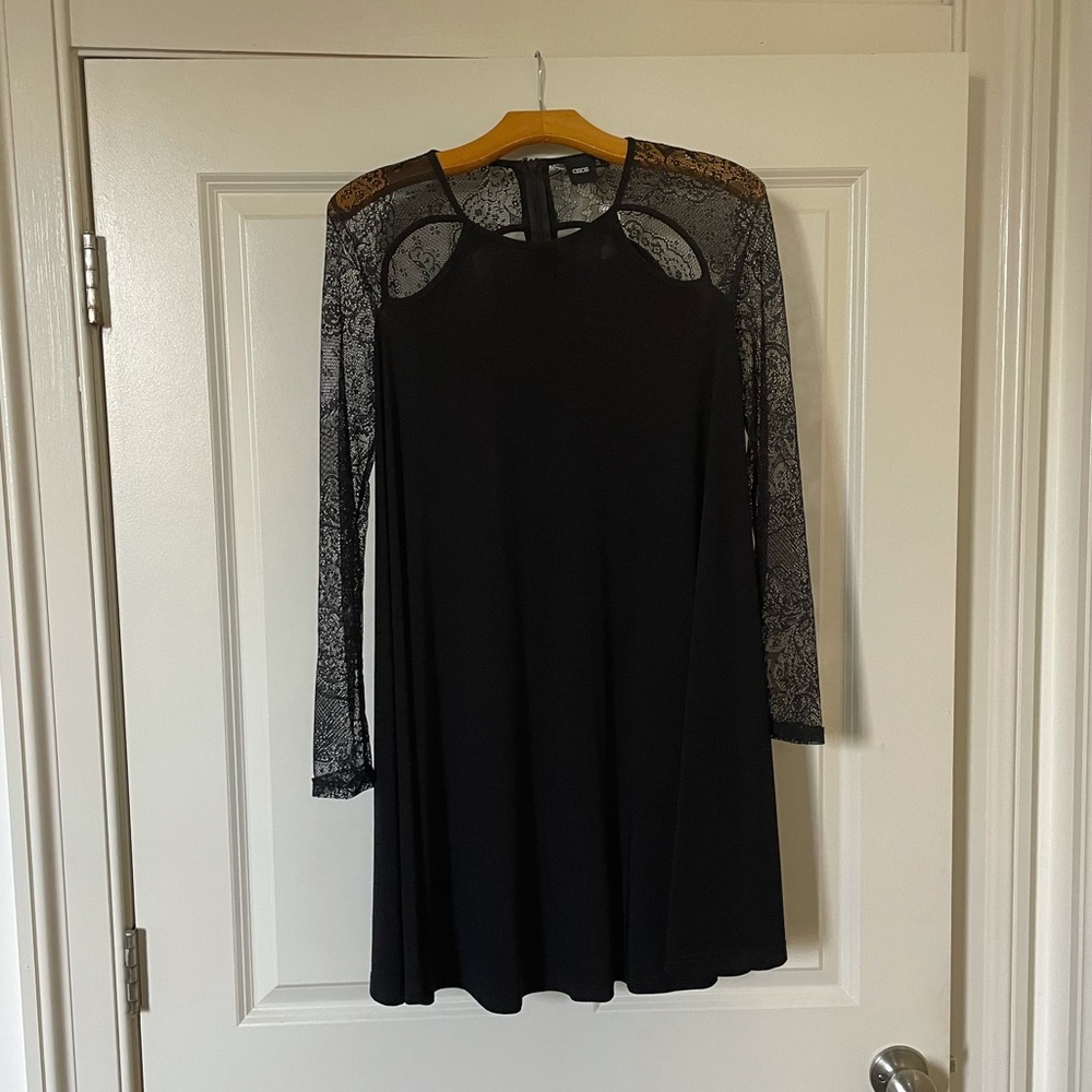 NWOT ASOS Black Lace Insert Swing Dress - Picture 2 of 9